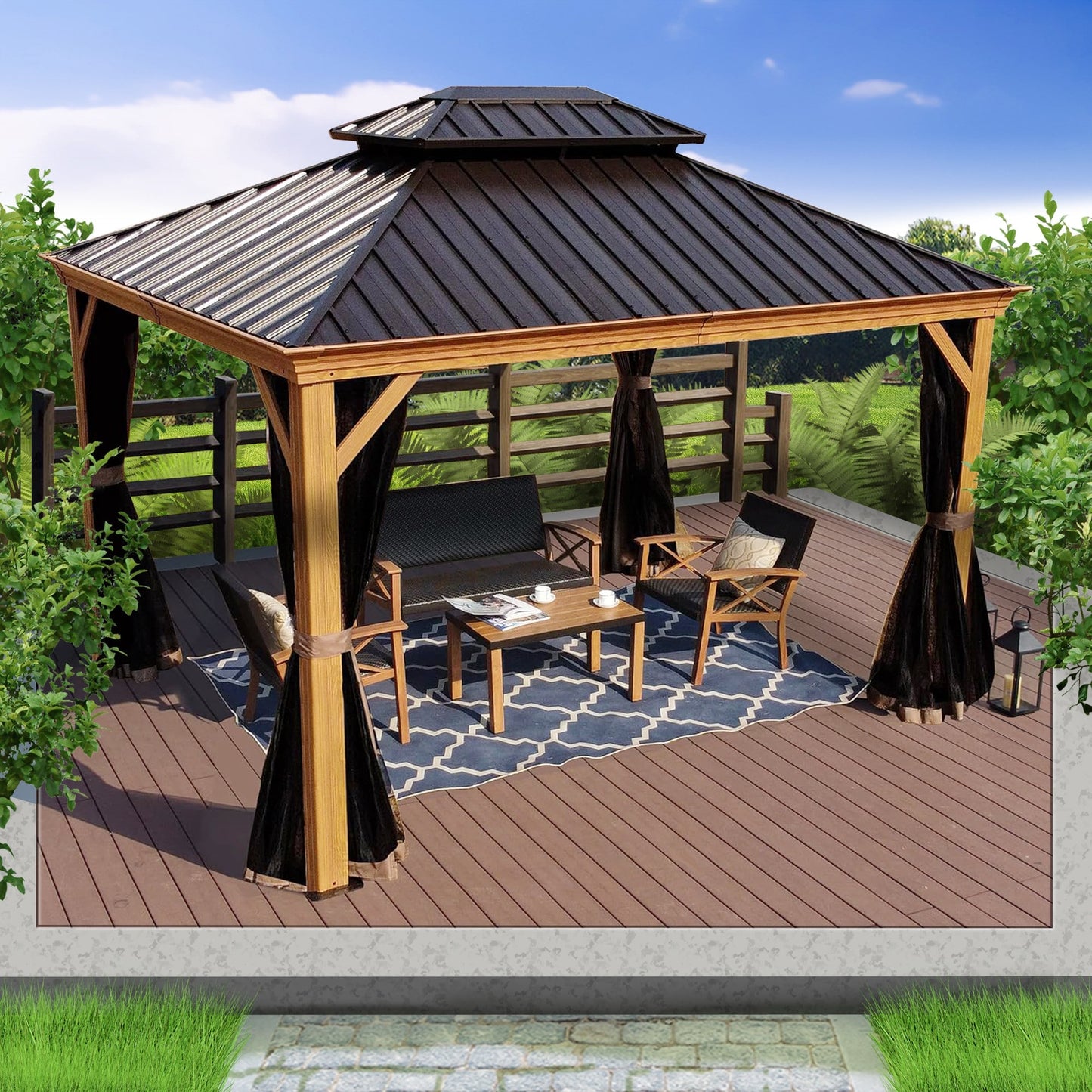 12-Ft X 20-Ft Hardtop Roof Aluminum Gazebo (Screen Included)