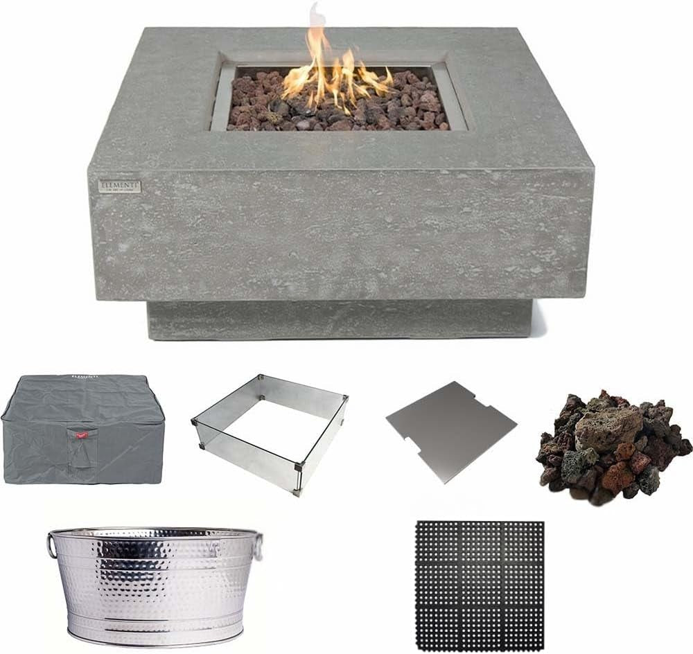 Stylish 36" x 36" Manhattan Propane Fire Pit Table in Durable Cast Concrete