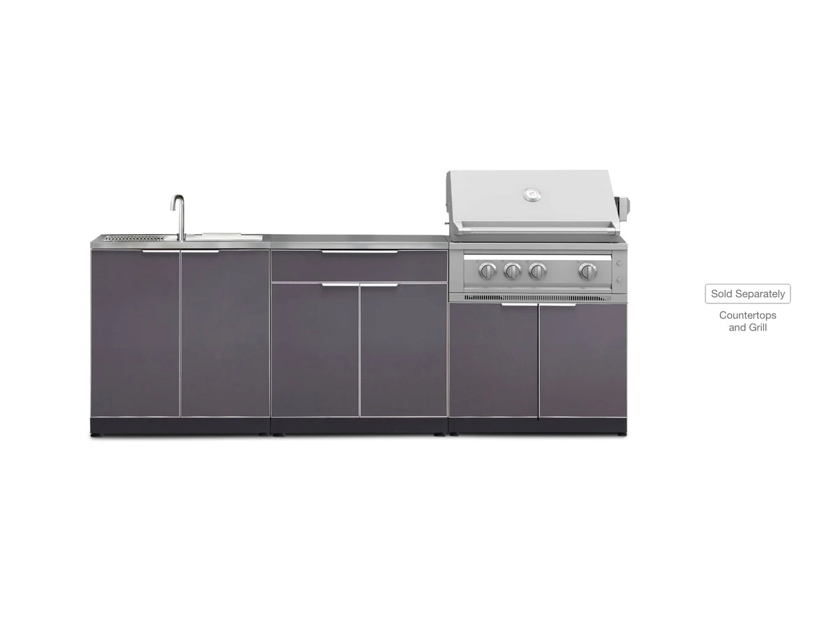 Newage Products 3-Piece Outdoor Kitchen Aluminum Cabinet Set with Bar, Grill, and Sink