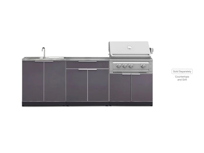 Newage Products 3-Piece Outdoor Kitchen Aluminum Cabinet Set with Bar, Grill, and Sink