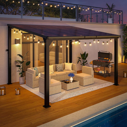 10x12 FT Aluminum Frame Pergola with Thickened Pillars and Enlarged Base, UV Resistant Outdoor Hardtop Lean-to Gazebo