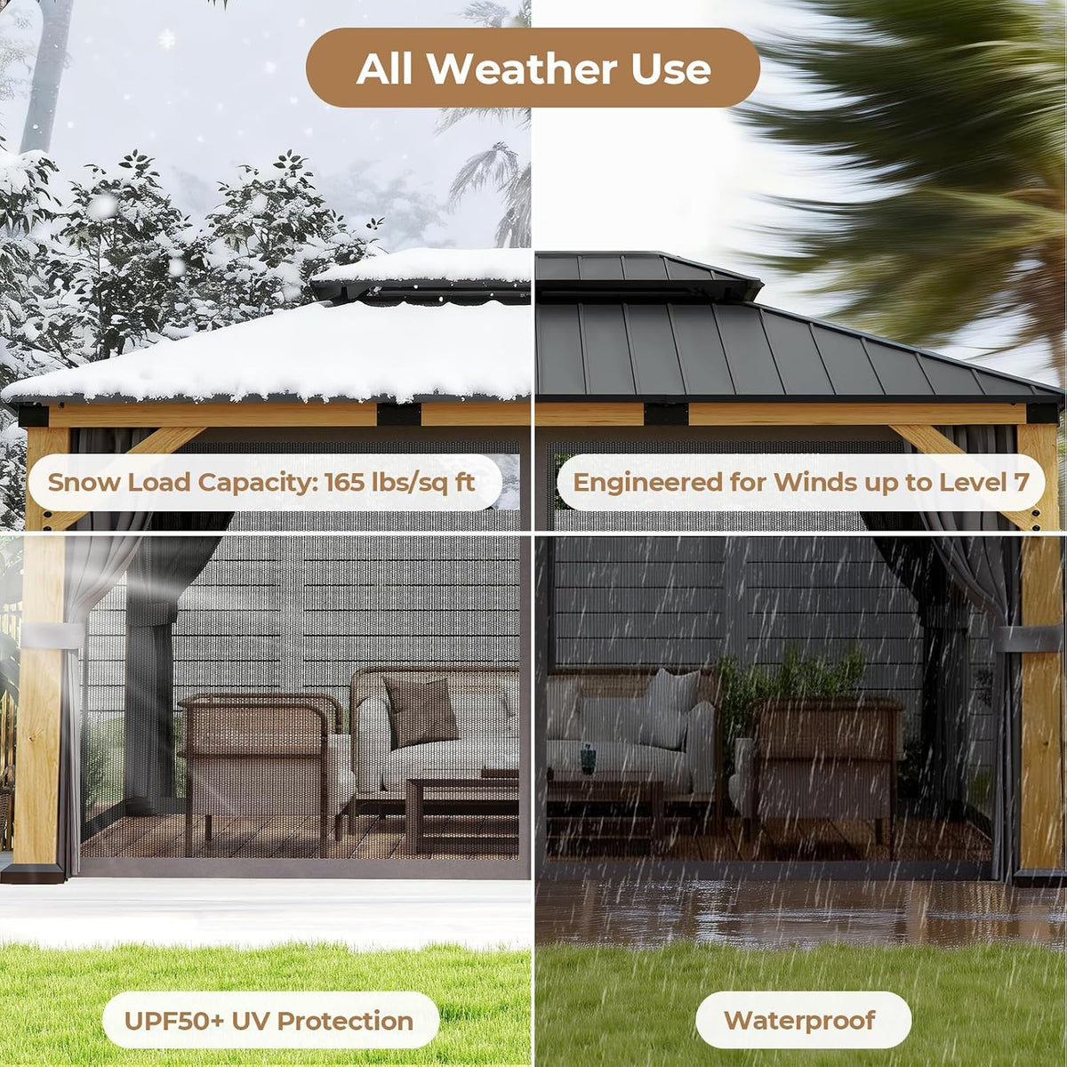 Transform Your Outdoor Space with the Elegant 12' x 16' Wood Gazebo Featuring a Hardtop, Double Galvanized Steel Roof, and Complete Privacy Solutions