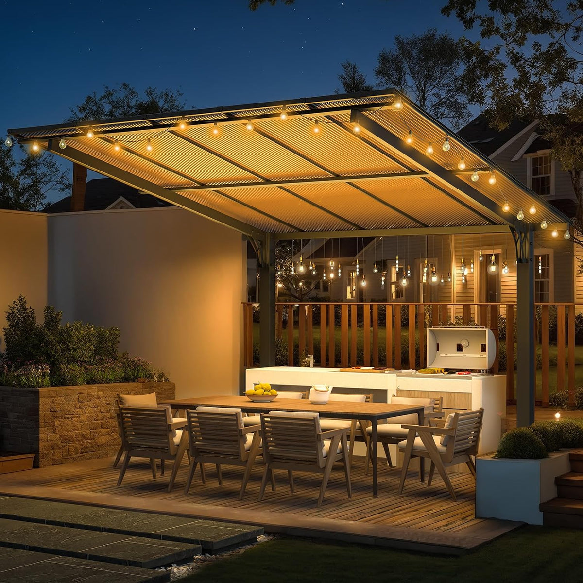 Stylish 10' x 10' Lean-To Gazebo & Pergola - Durable Hard Top Carport for Patios & Decks