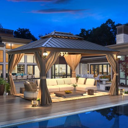 Experience the Ultimate Outdoor Retreat with Our 12' x 20' Hardtop Gazebo – Sturdy Aluminum Frame, Galvanized Steel Double Roof, and Cozy Netting for Your Patio, Lawn, or Deck!