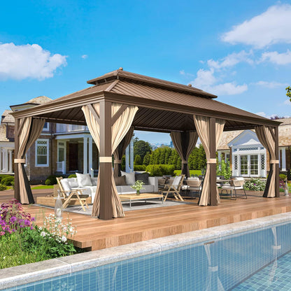 Experience the Ultimate Outdoor Retreat with Our 12' x 20' Hardtop Gazebo – Sturdy Aluminum Frame, Galvanized Steel Double Roof, and Cozy Netting for Your Patio, Lawn, or Deck!