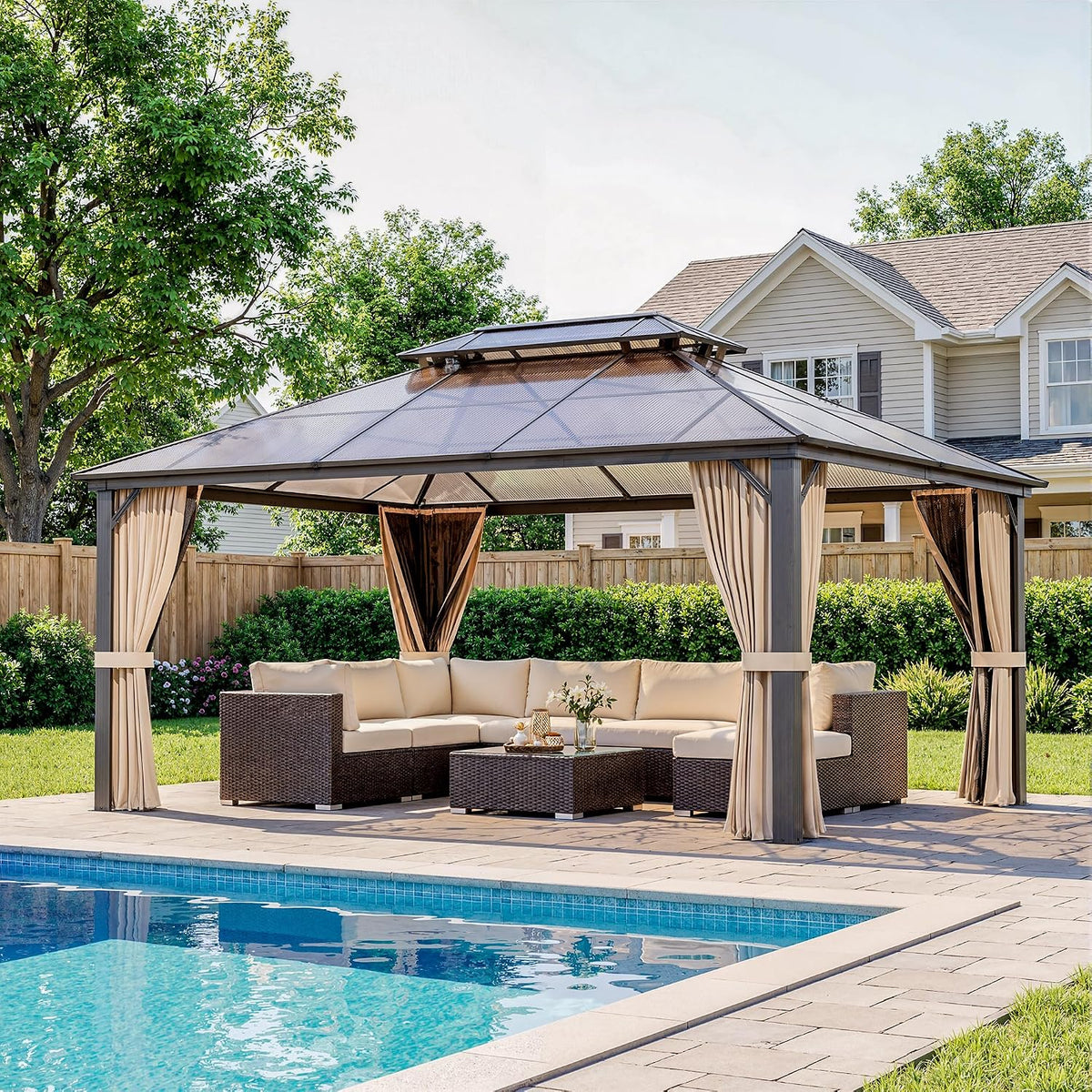 Stylish 10' x 12' Dark Gray Aluminum Outdoor Gazebo – Perfect for Any Patio or Garden