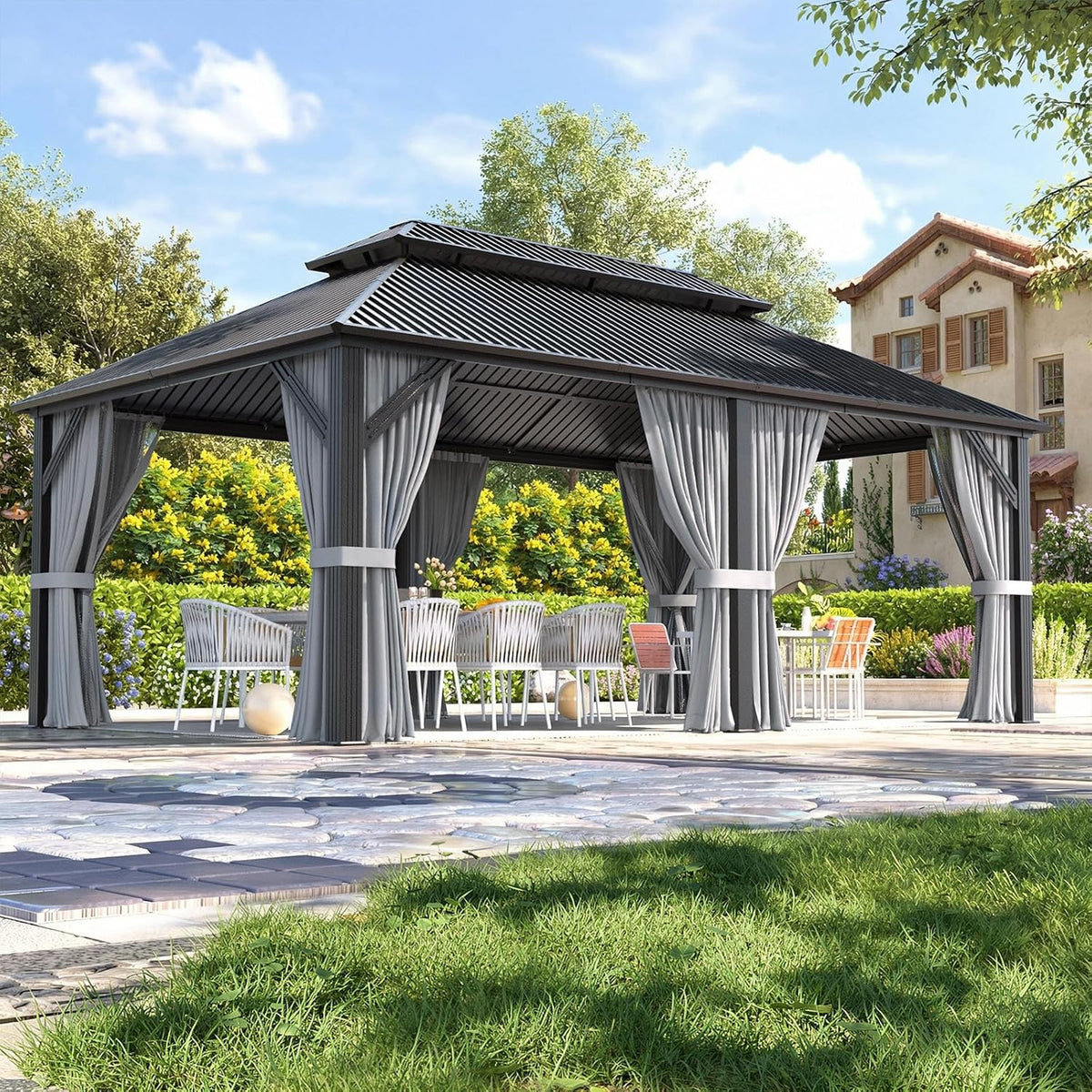 Stylish 10' x 12' Dark Gray Aluminum Outdoor Gazebo – Perfect for Any Patio or Garden