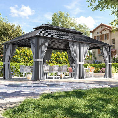 Stylish 10' x 12' Dark Gray Aluminum Outdoor Gazebo – Perfect for Any Patio or Garden