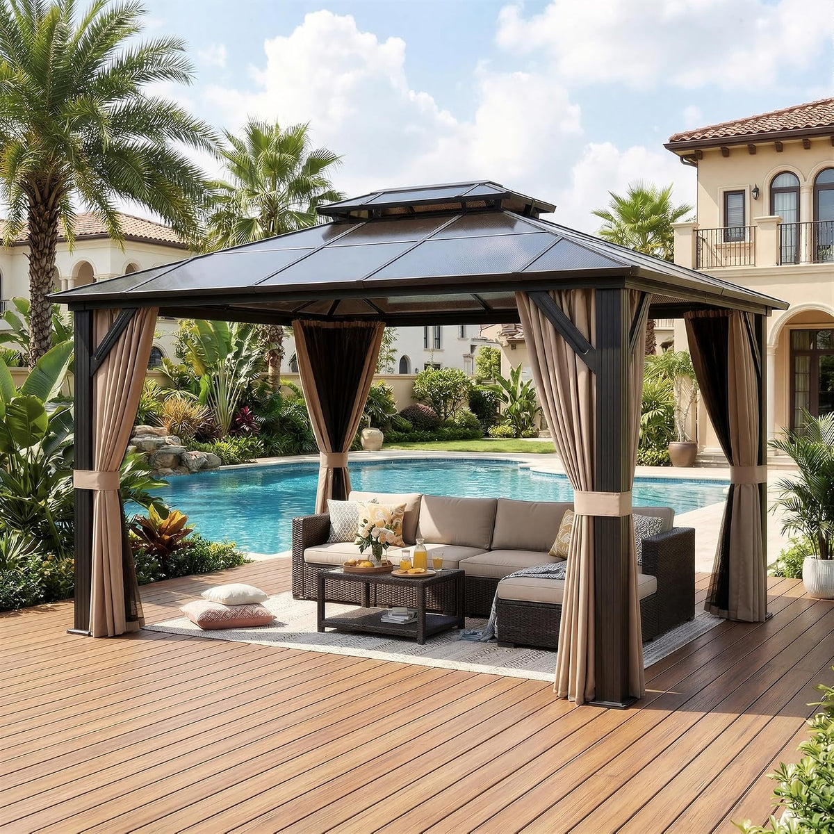 Stylish 10' x 12' Dark Gray Aluminum Outdoor Gazebo – Perfect for Any Patio or Garden