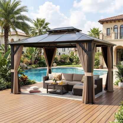 Stylish 10' x 12' Dark Gray Aluminum Outdoor Gazebo – Perfect for Any Patio or Garden