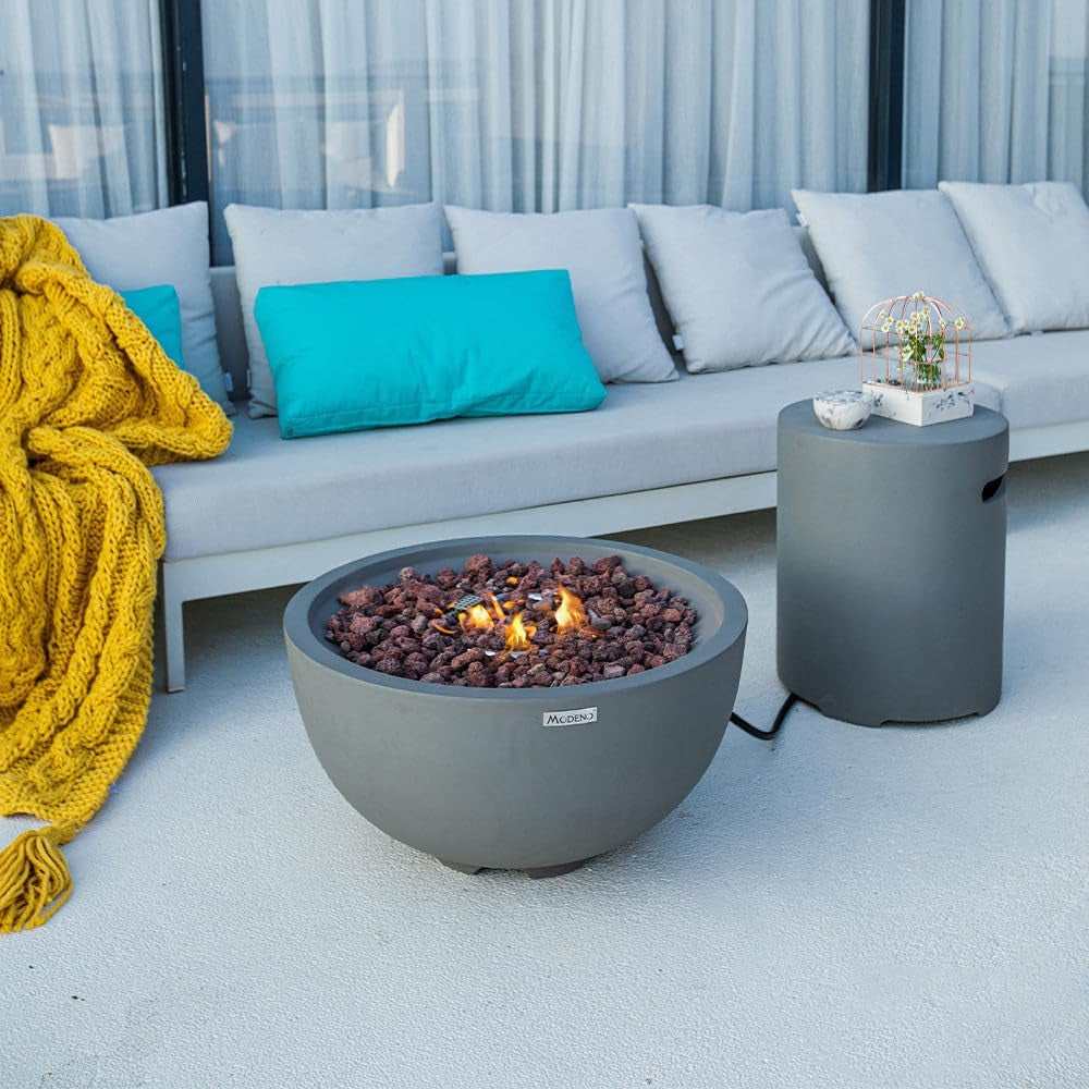 Nantucket 26" Modern Concrete Fire Pit with Lava Rocks - Perfect for Patios, Gardens, and Indoor Heating