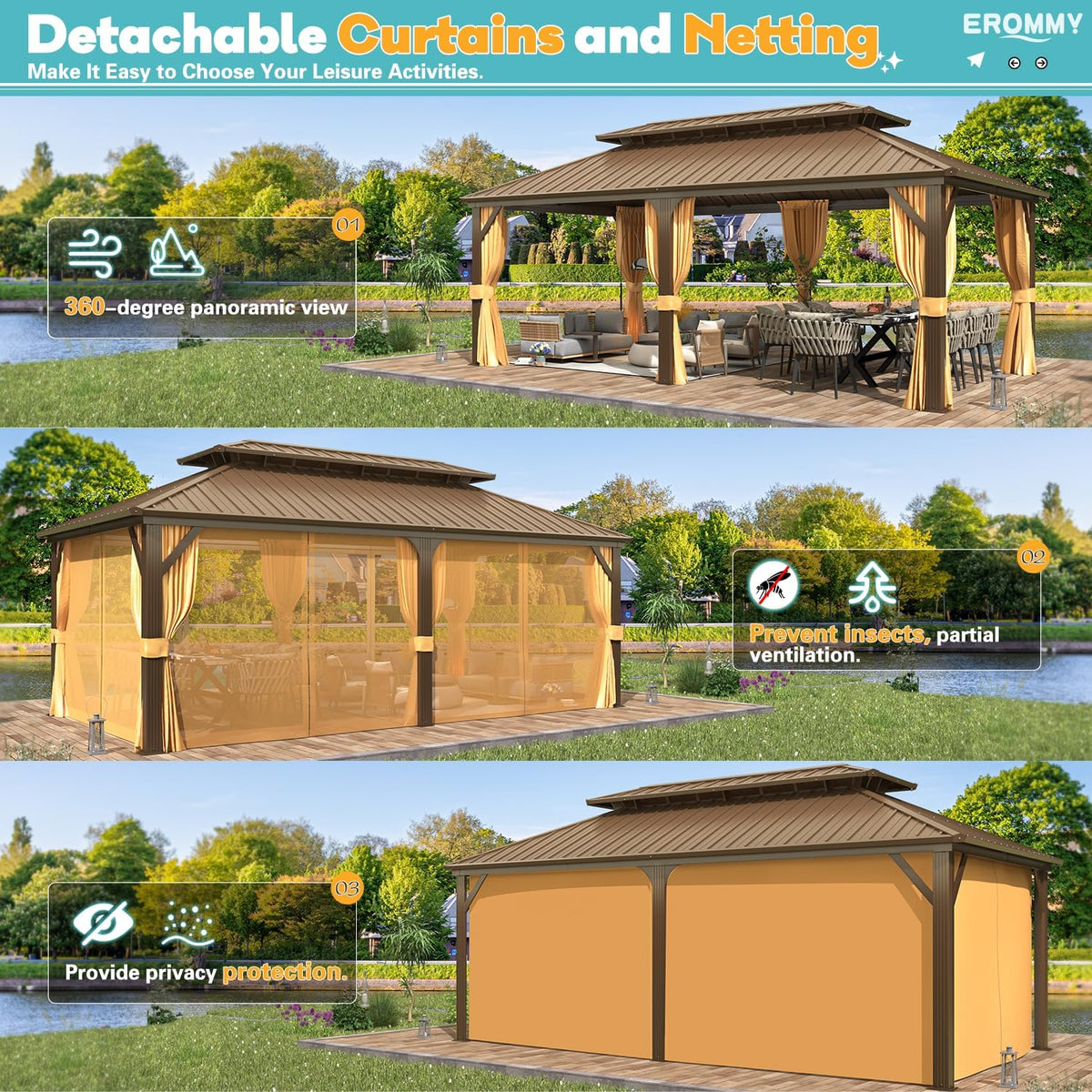 Experience the Ultimate Outdoor Retreat with Our 12' x 20' Hardtop Gazebo – Sturdy Aluminum Frame, Galvanized Steel Double Roof, and Cozy Netting for Your Patio, Lawn, or Deck!