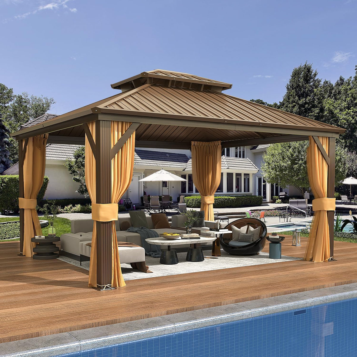 Experience the Ultimate Outdoor Retreat with Our 12' x 20' Hardtop Gazebo – Sturdy Aluminum Frame, Galvanized Steel Double Roof, and Cozy Netting for Your Patio, Lawn, or Deck!