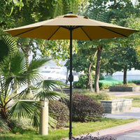 9 Ft. Patio Umbrella for Outdoor with Push Button Tilt and Crank Table Umbrella plus Base in Tan