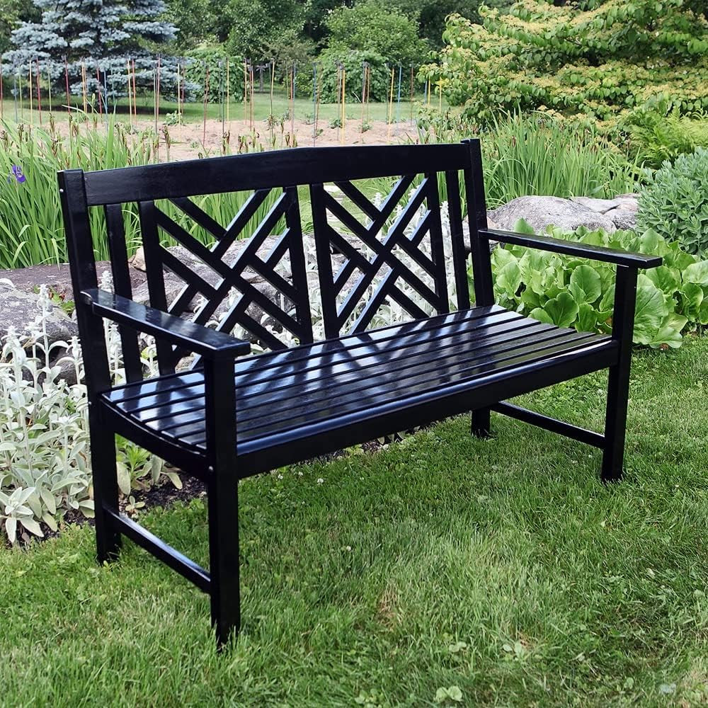 4-Foot Black Fretwork Garden Bench