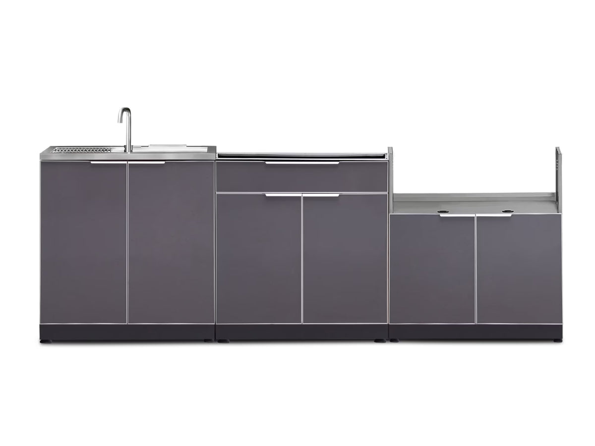 Newage Products 3-Piece Outdoor Kitchen Aluminum Cabinet Set with Bar, Grill, and Sink
