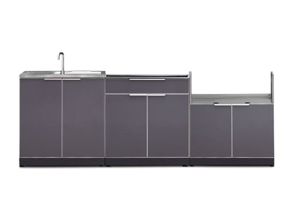 Newage Products 3-Piece Outdoor Kitchen Aluminum Cabinet Set with Bar, Grill, and Sink