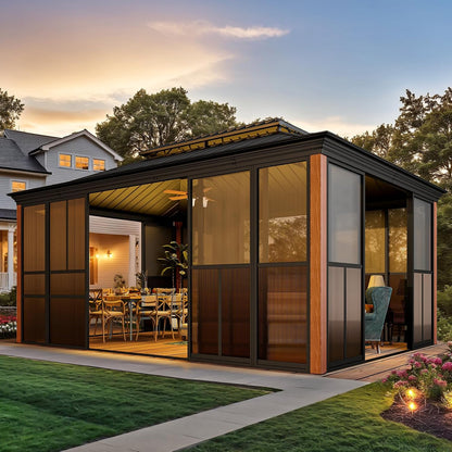 Experience the Ultimate Outdoor Retreat with Our 12' x 20' Hardtop Gazebo – Sturdy Aluminum Frame, Galvanized Steel Double Roof, and Cozy Netting for Your Patio, Lawn, or Deck!