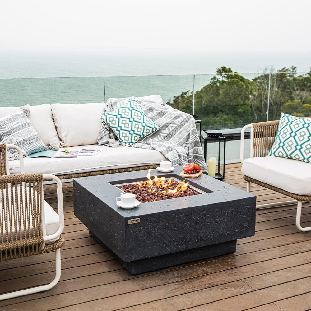 Stylish 36" x 36" Manhattan Propane Fire Pit Table in Durable Cast Concrete