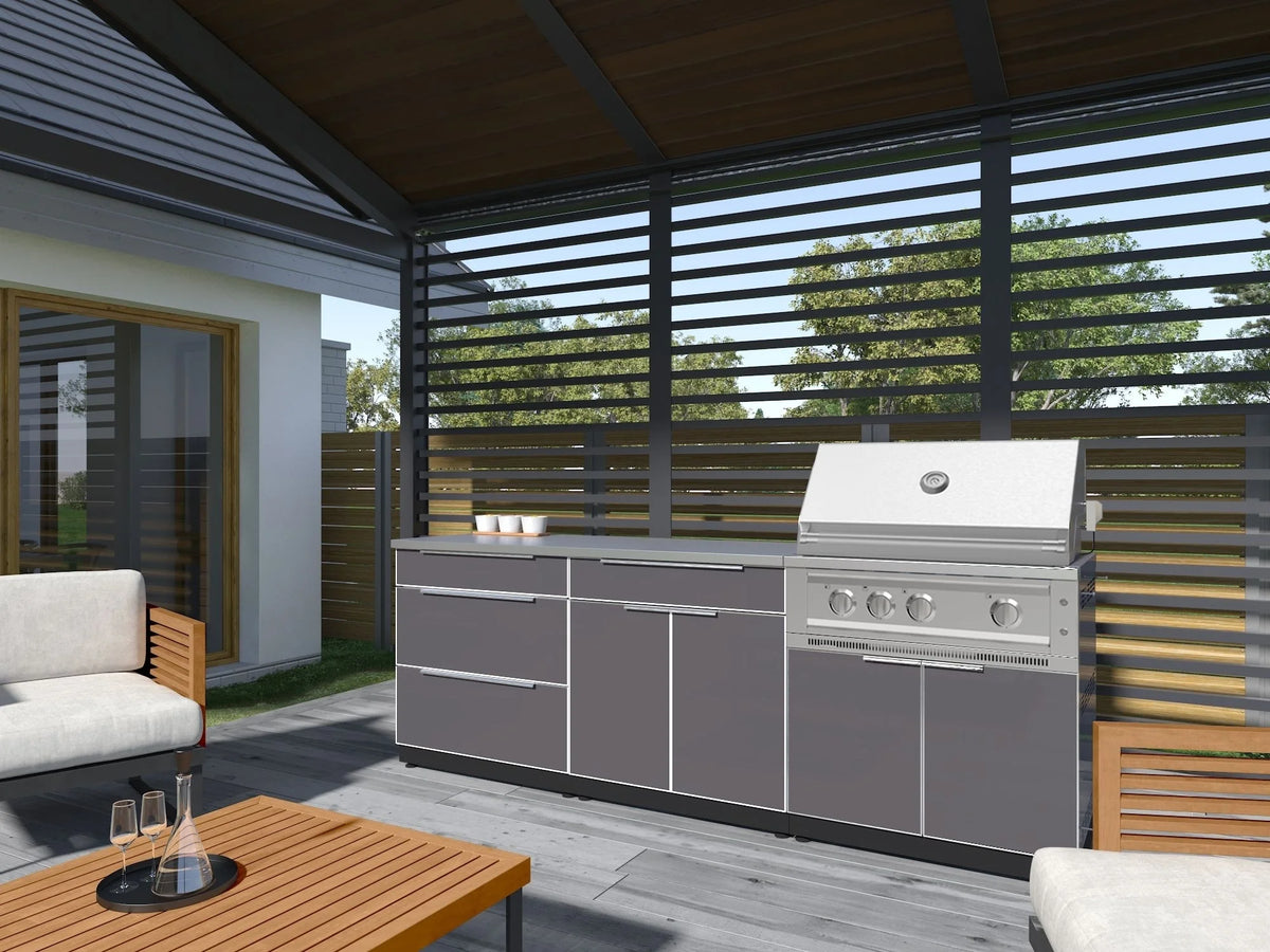 Newage Products 3-Piece Outdoor Kitchen Aluminum Cabinet Set with Bar, Grill, and Sink