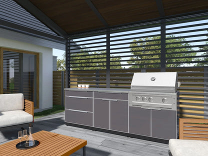 Newage Products 3-Piece Outdoor Kitchen Aluminum Cabinet Set with Bar, Grill, and Sink