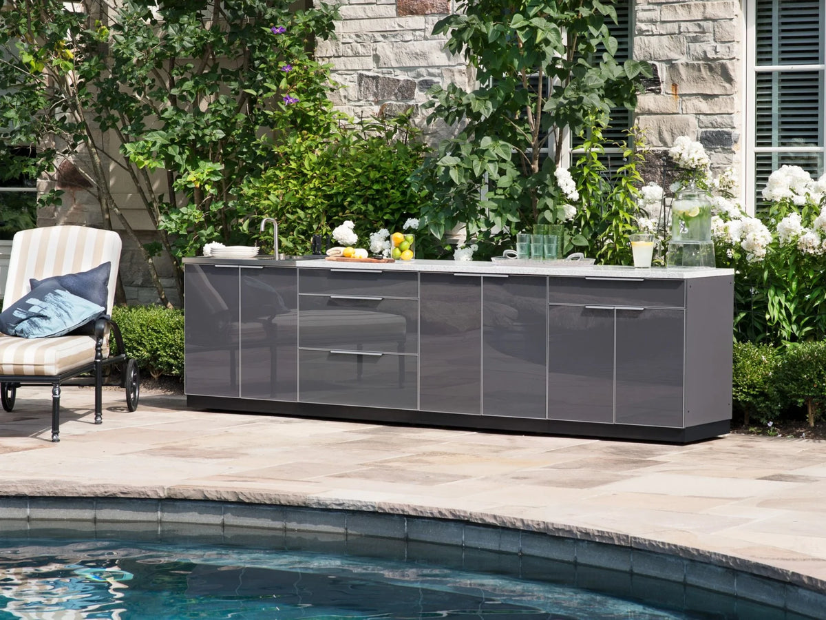 Newage Products 3-Piece Outdoor Kitchen Aluminum Cabinet Set with Bar, Grill, and Sink