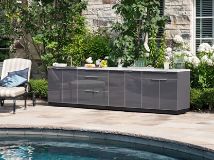 Newage Products 3-Piece Outdoor Kitchen Aluminum Cabinet Set with Bar, Grill, and Sink
