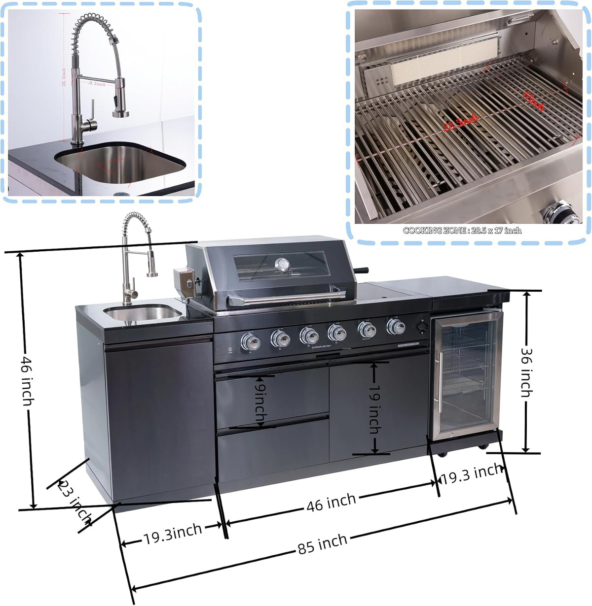 Professional Outdoor Kitchen Island Gas Grill System Featuring 4 Burners, Rotisserie Kit, Integrated Sink, Wine Cooler, and Granite Countertop