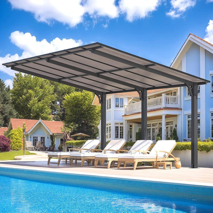 Stylish 10' x 10' Lean-To Gazebo & Pergola - Durable Hard Top Carport for Patios & Decks
