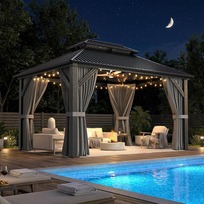 Stylish 10' x 12' Dark Gray Aluminum Outdoor Gazebo – Perfect for Any Patio or Garden