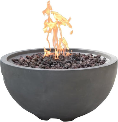 Nantucket 26" Modern Concrete Fire Pit with Lava Rocks - Perfect for Patios, Gardens, and Indoor Heating