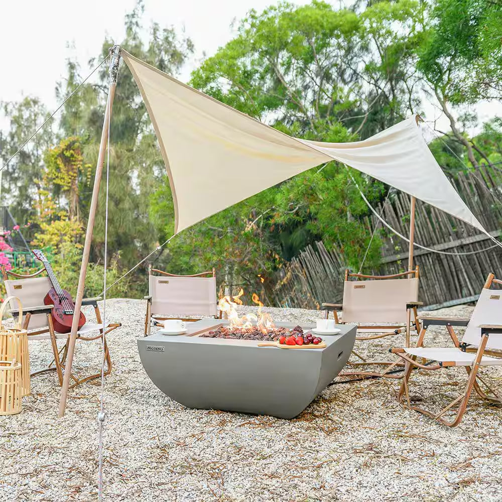 Westport 34" Grey Round Concrete Propane Fire Pit Table with Electronic Ignition, Cover & Lava Rock - Perfect for Cozy Evenings Outdoors!