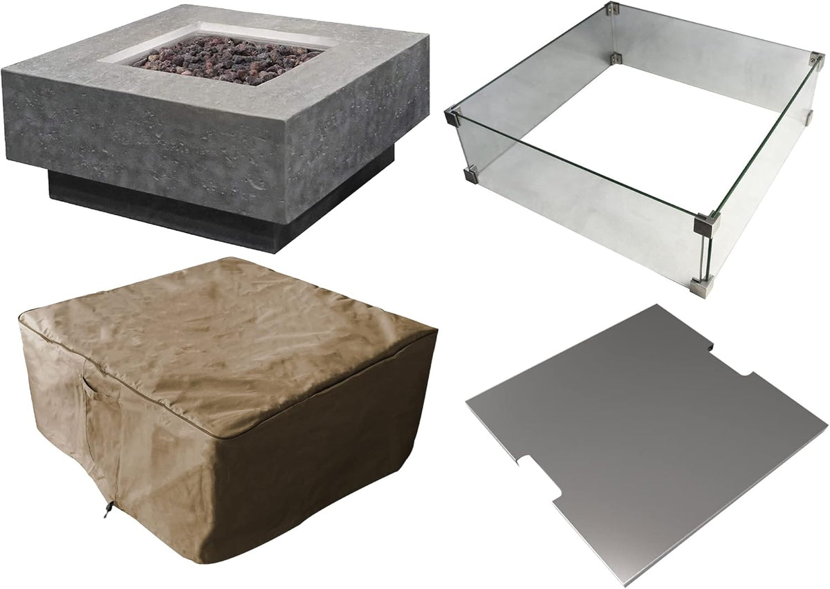 Stylish 36" x 36" Manhattan Propane Fire Pit Table in Durable Cast Concrete