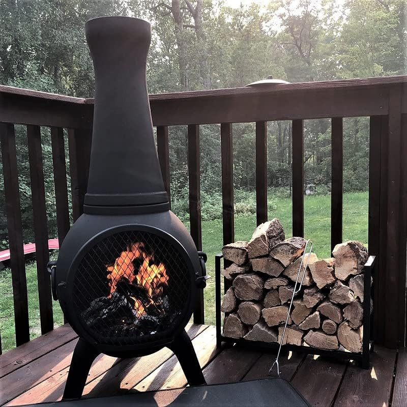 Elevate Your Outdoor Experience with the Blue Rooster Prairie Fire 44" Tall Wood-Burning Cast Aluminum Chiminea - Perfect for Deck or Patio!