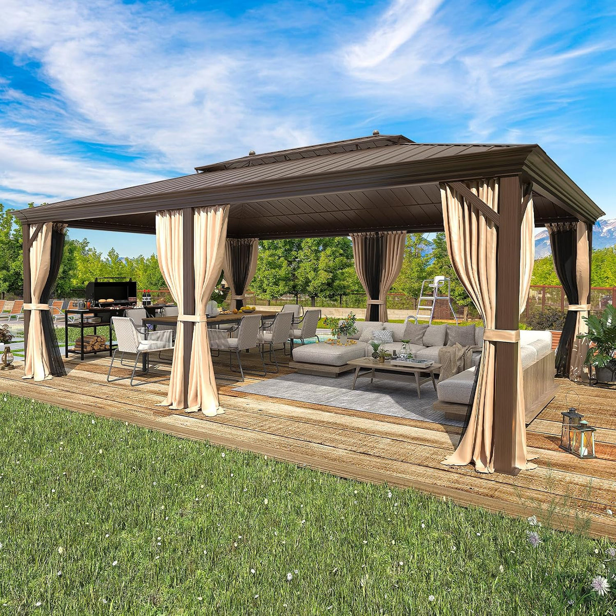 Experience the Ultimate Outdoor Retreat with Our 12' x 20' Hardtop Gazebo – Sturdy Aluminum Frame, Galvanized Steel Double Roof, and Cozy Netting for Your Patio, Lawn, or Deck!