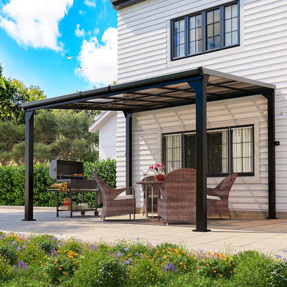 10x12 FT Aluminum Frame Pergola with Thickened Pillars and Enlarged Base, UV Resistant Outdoor Hardtop Lean-to Gazebo