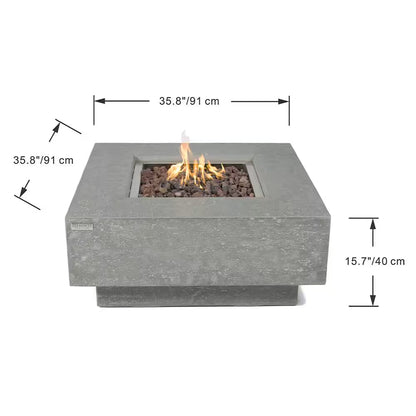 Manhattan 36" Square Concrete Propane Fire Table - Stylish Outdoor Heating with Lava Rocks & Cover