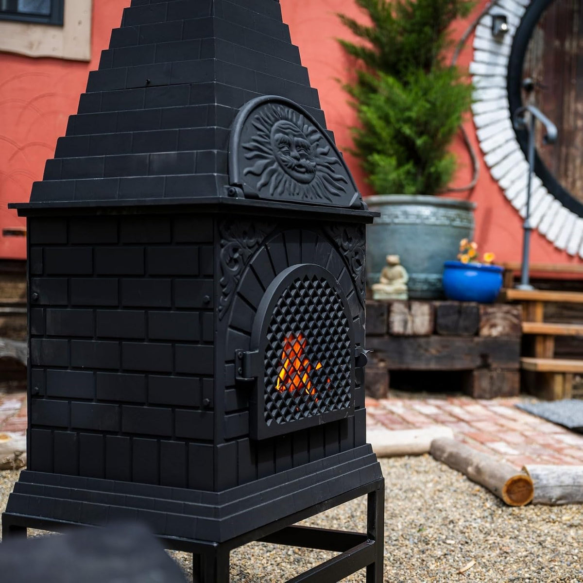 Blue Rooster Casita Grill Chiminea: Outdoor Wood-Burning Fireplace and Pizza Oven