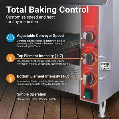 14-Inch Commercial Conveyor Pizza Oven, 3500W 208V Countertop Electric Oven with 14-Inch Belt and 6-20P Plug for Efficient Baking (60Hz)