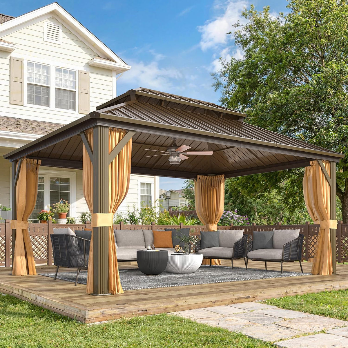 Transform Your Outdoor Space: 12x16 ft Hardtop Gazebo with Mosquito Netting & Curtains - Durable Aluminum & Steel Design for Patio, Deck, and Garden!