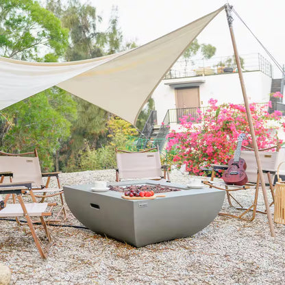 Westport 34" Grey Round Concrete Propane Fire Pit Table with Electronic Ignition, Cover & Lava Rock - Perfect for Cozy Evenings Outdoors!