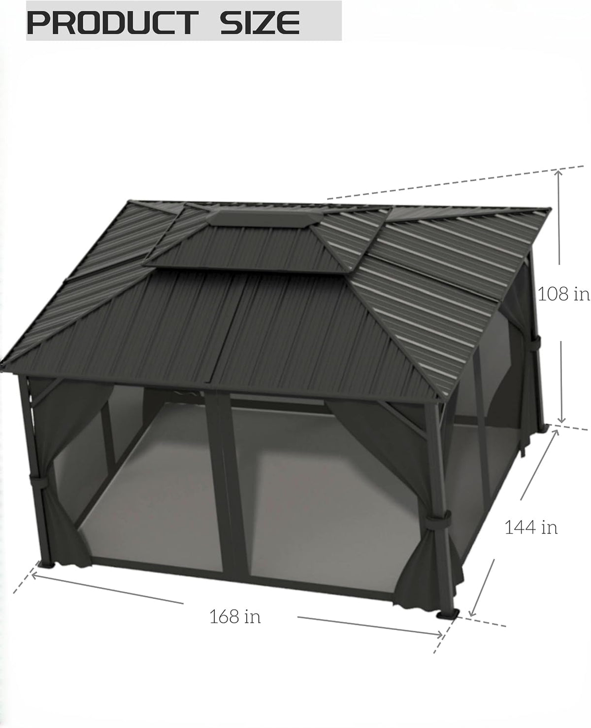 Elevate Your Outdoor Experience with Our 12X14 Ft Hardtop Gazebo - Heavy Duty Double Roof, Nettings, and Curtains for Ultimate Comfort and Style in Grey