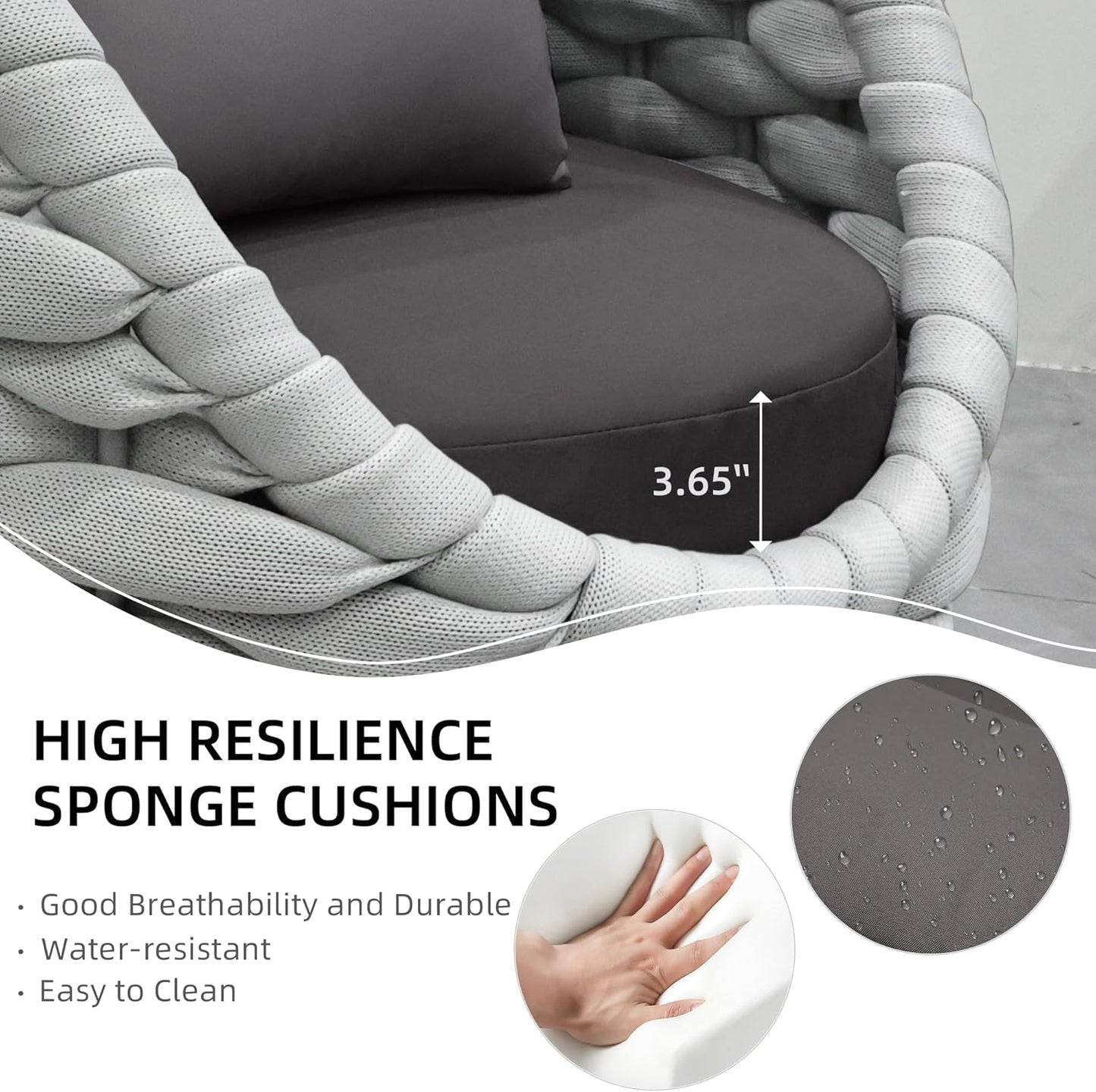 6-Piece Aluminum Patio Furniture Set,Polyester Light Grey W/Table | Olefin Rope Modern Outdoor Conversation Set Sectional Sofa with Water Repellent Thick Cushions for Balcony, Garden