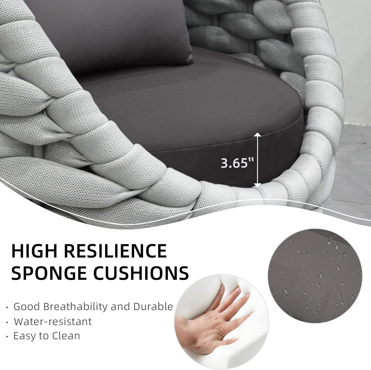 6-Piece Aluminum Patio Furniture Set,Polyester Light Grey W/Table | Olefin Rope Modern Outdoor Conversation Set Sectional Sofa with Water Repellent Thick Cushions for Balcony, Garden
