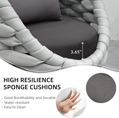 6-Piece Aluminum Patio Furniture Set,Polyester Light Grey W/Table | Olefin Rope Modern Outdoor Conversation Set Sectional Sofa with Water Repellent Thick Cushions for Balcony, Garden