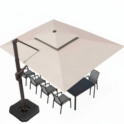 9' X 12' Patio Umbrella with LED Lights Outdoor Cantilever Umbrellas | Heavy Duty Aluminum Frame, Double Top Waterproof Canopy, 360-Degree Rotation, for Pool Garden Deck, Beige