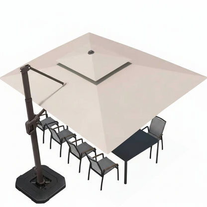 9' X 12' Patio Umbrella with LED Lights Outdoor Cantilever Umbrellas | Heavy Duty Aluminum Frame, Double Top Waterproof Canopy, 360-Degree Rotation, for Pool Garden Deck, Beige