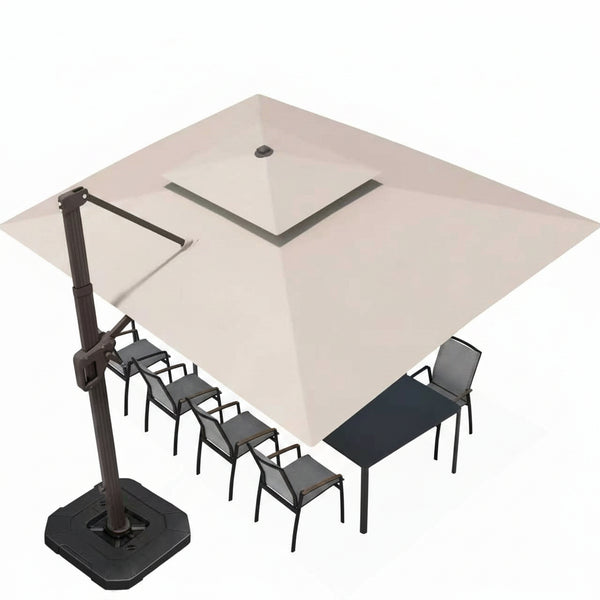 9' X 12' Patio Umbrella with LED Lights Outdoor Cantilever Umbrellas | Heavy Duty Aluminum Frame, Double Top Waterproof Canopy, 360-Degree Rotation, for Pool Garden Deck, Beige