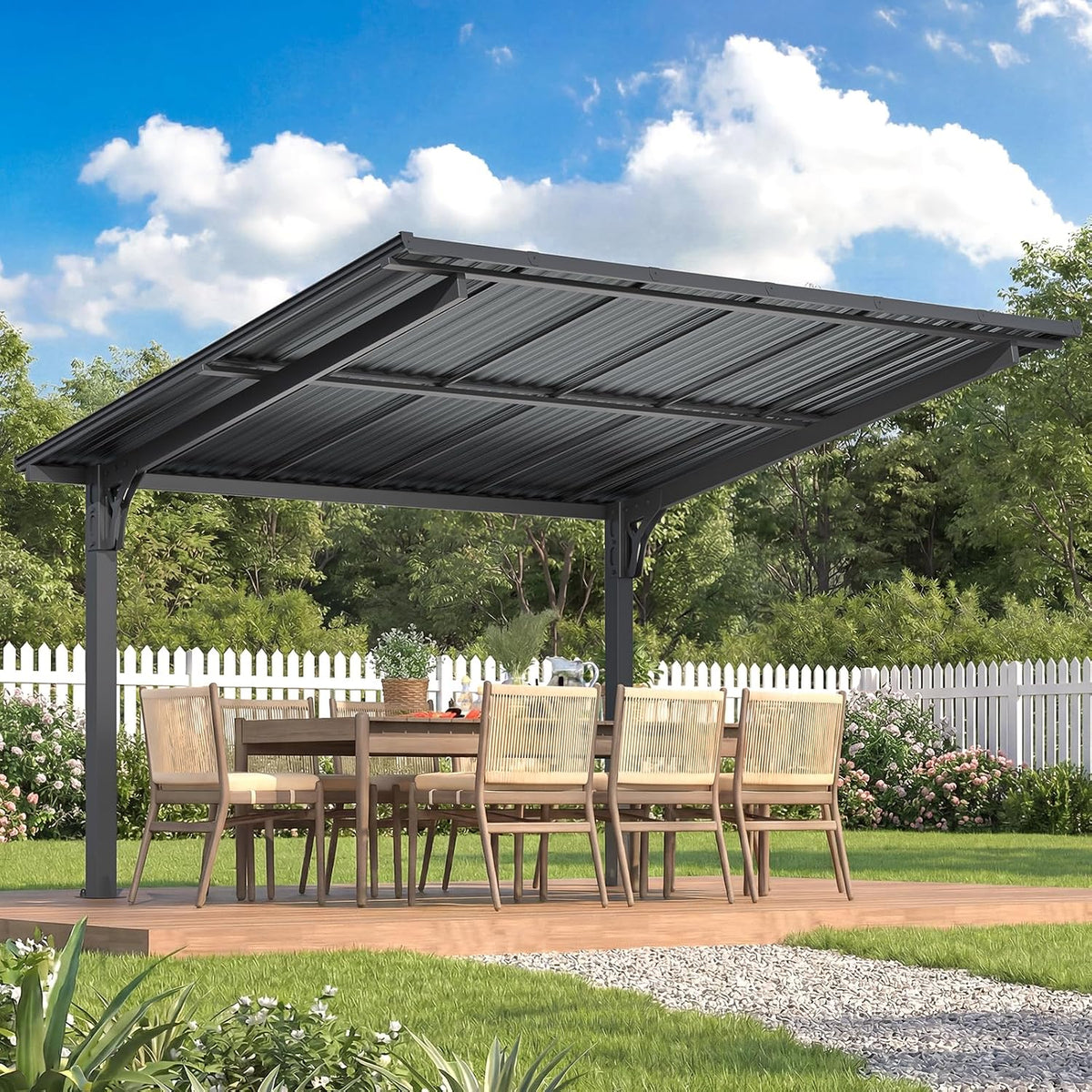 Stylish 10' x 10' Lean-To Gazebo & Pergola - Durable Hard Top Carport for Patios & Decks