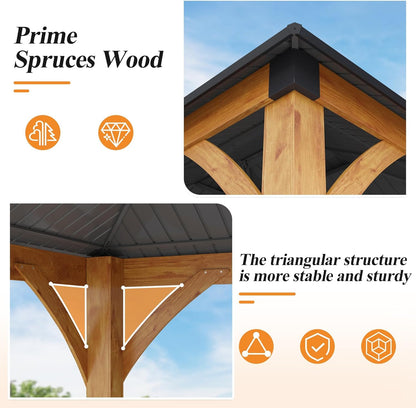 Luxurious 12’X 20’ Outdoor Spruce Wood Gazebo with Elegant Double Roof Design and Versatile Shelving